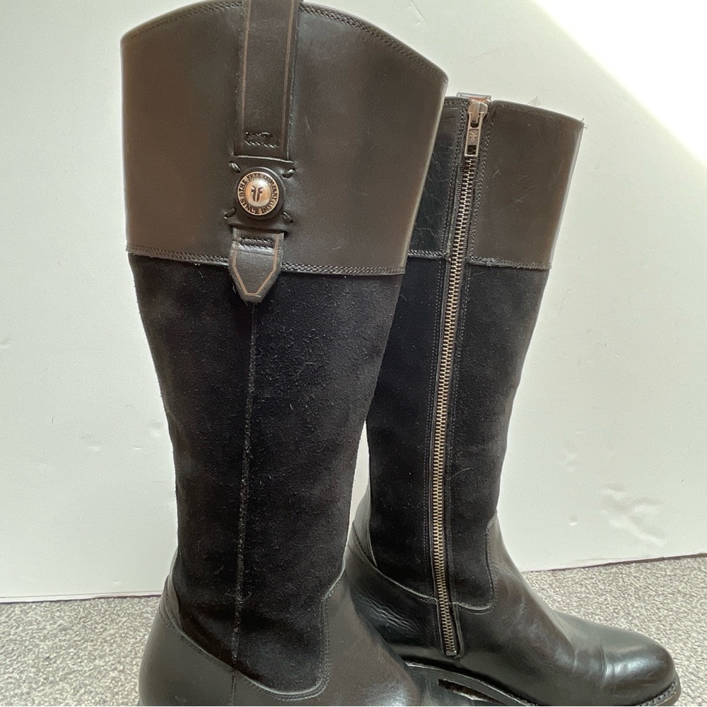Frye Jayden Button Tall Black Leather/Suede Boots size 6.5B in EUC - Picture 5 of 16